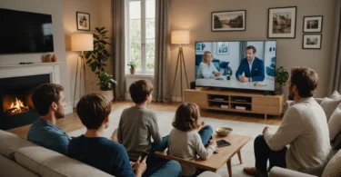 une famille regardant la tv