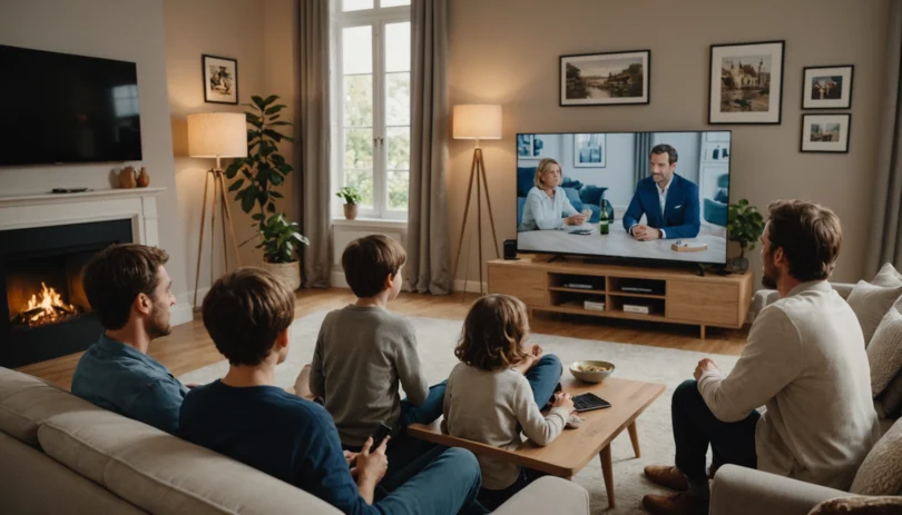 une famille regardant la tv